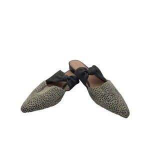 Caslon Gray Suede with White Fur On Leather with Gray pattern Print‎ Mule